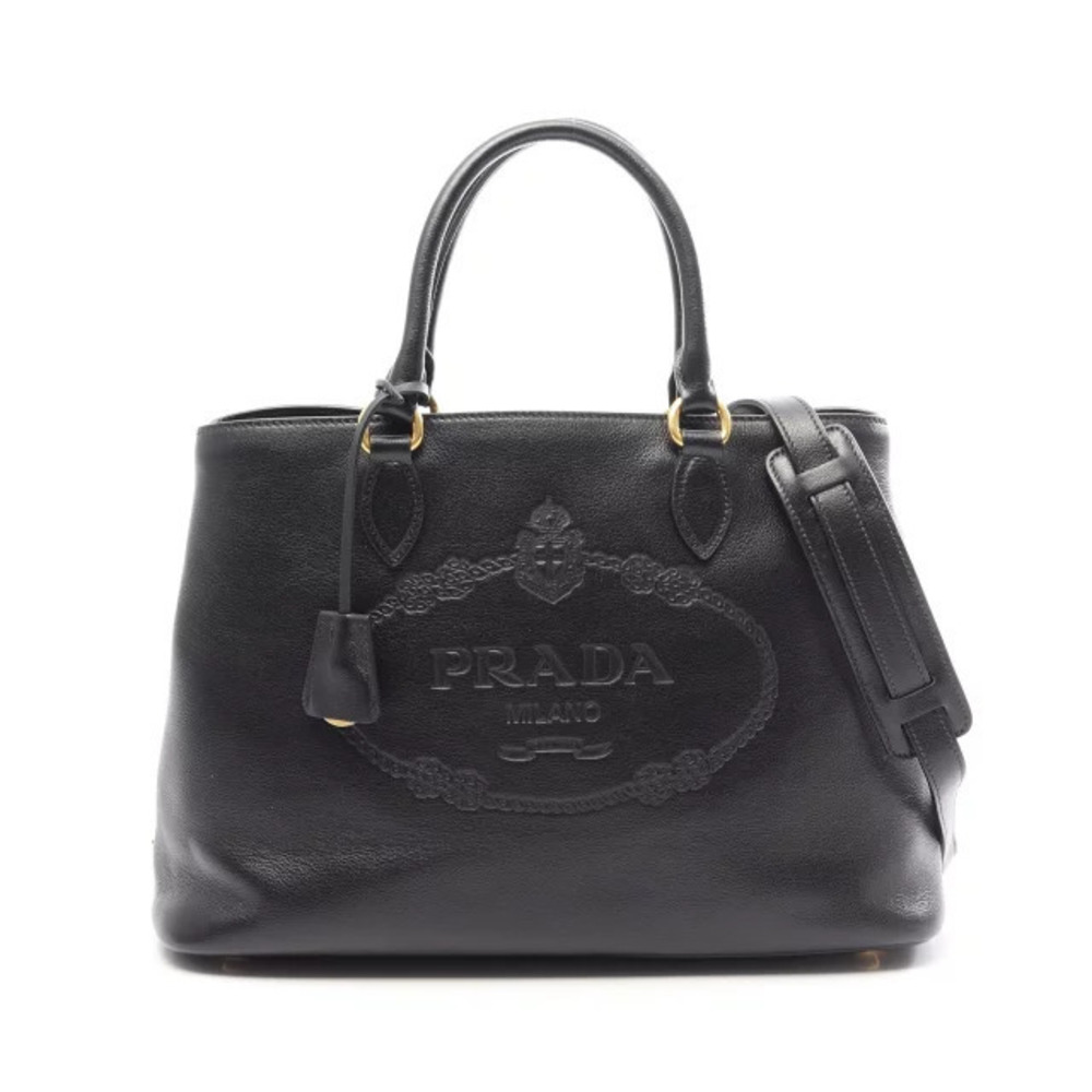 Prada JACQUARD Handbag Leather Black
